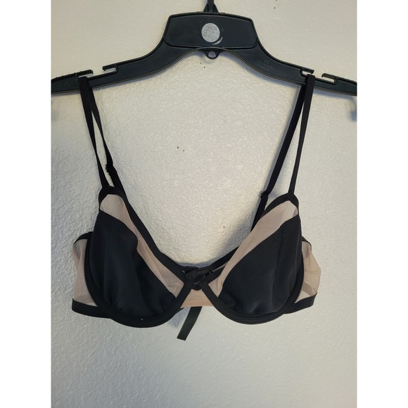 Victoria's Secret Unlined Demi Bra Black‎ Beige Mesh Bow Detail 32D #21 - Picture 3 of 5